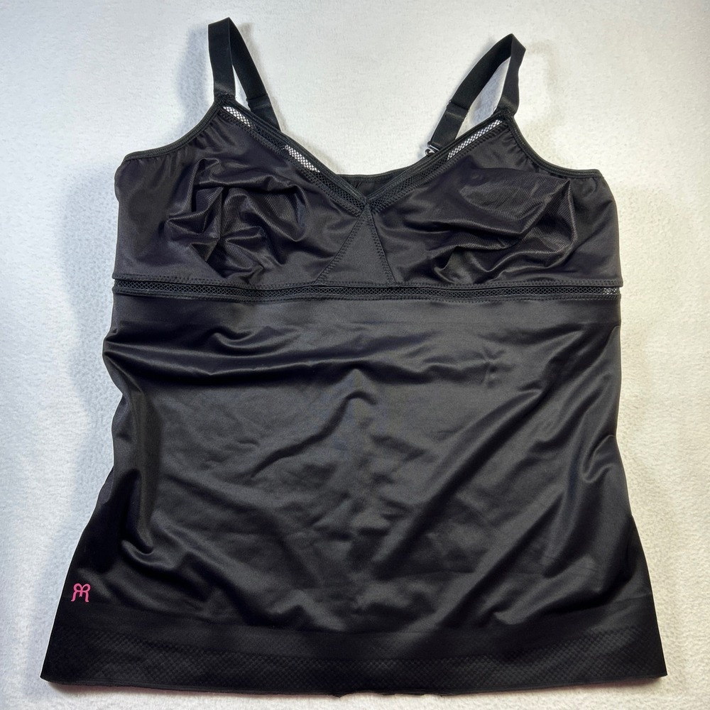 Ruby Ribbon Cami Shapewear Tank Sz 46 Black Mesh Lacey Inset Adjustable #1759